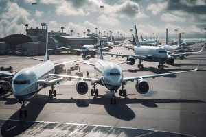 plusieurs avions garés sur la piste d'atterrissage